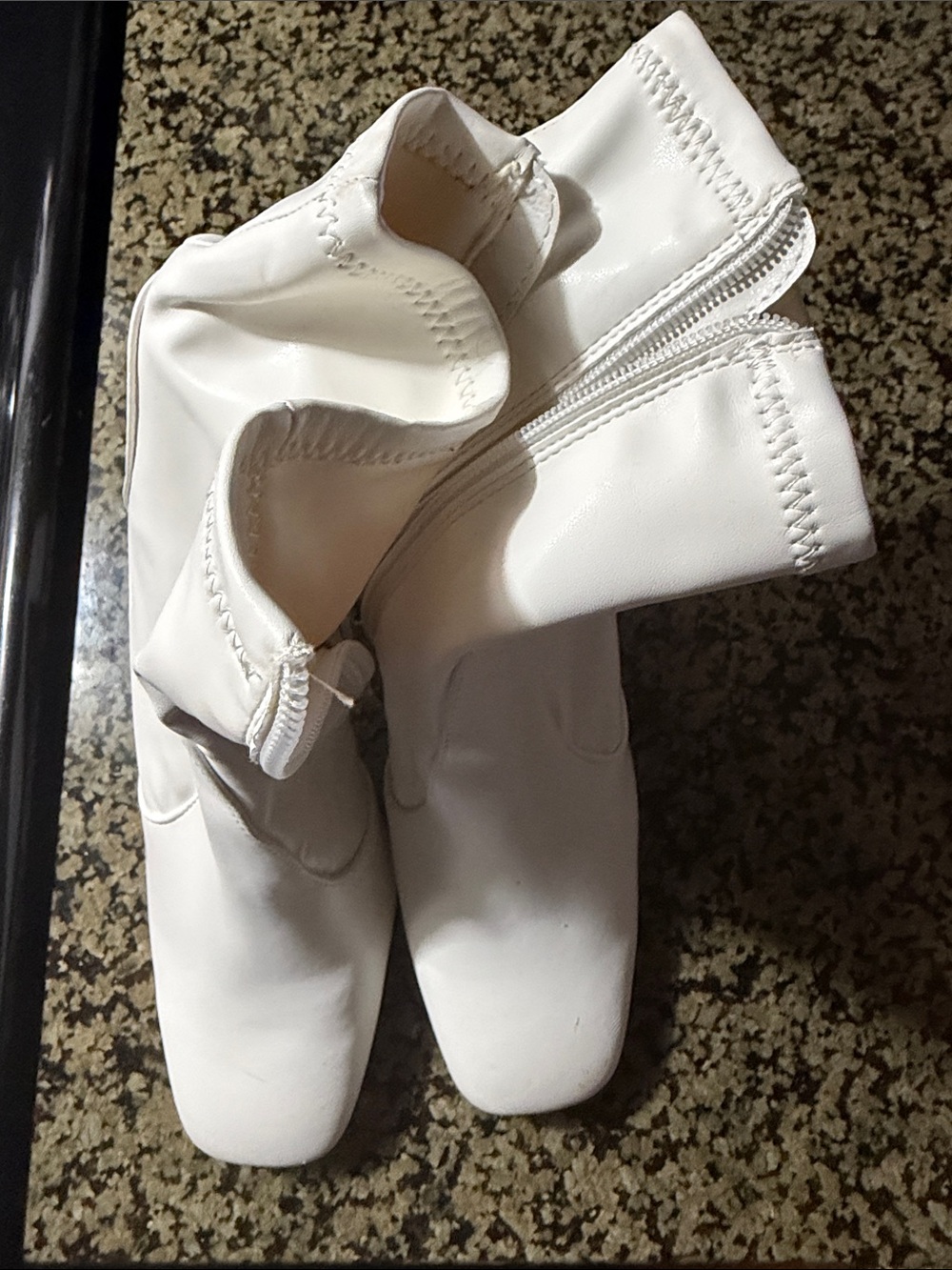 Windsor White Square-Toe Ankle Heeled Boots